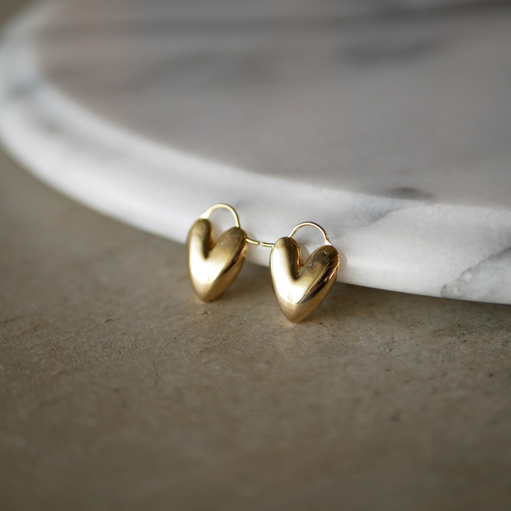R.ALAGAN/TINY PUFFY HEART HOOPS(GOLD)